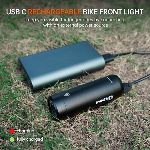 RAVEMEN 600 Lumens Bike Front Light with Wired Remote Switch Anti-Glare Beam 6 Brightness Levels 125 Meters Max Range, CR600 IPX6 Waterproof Bike Headlight for Road Urban Cyclists