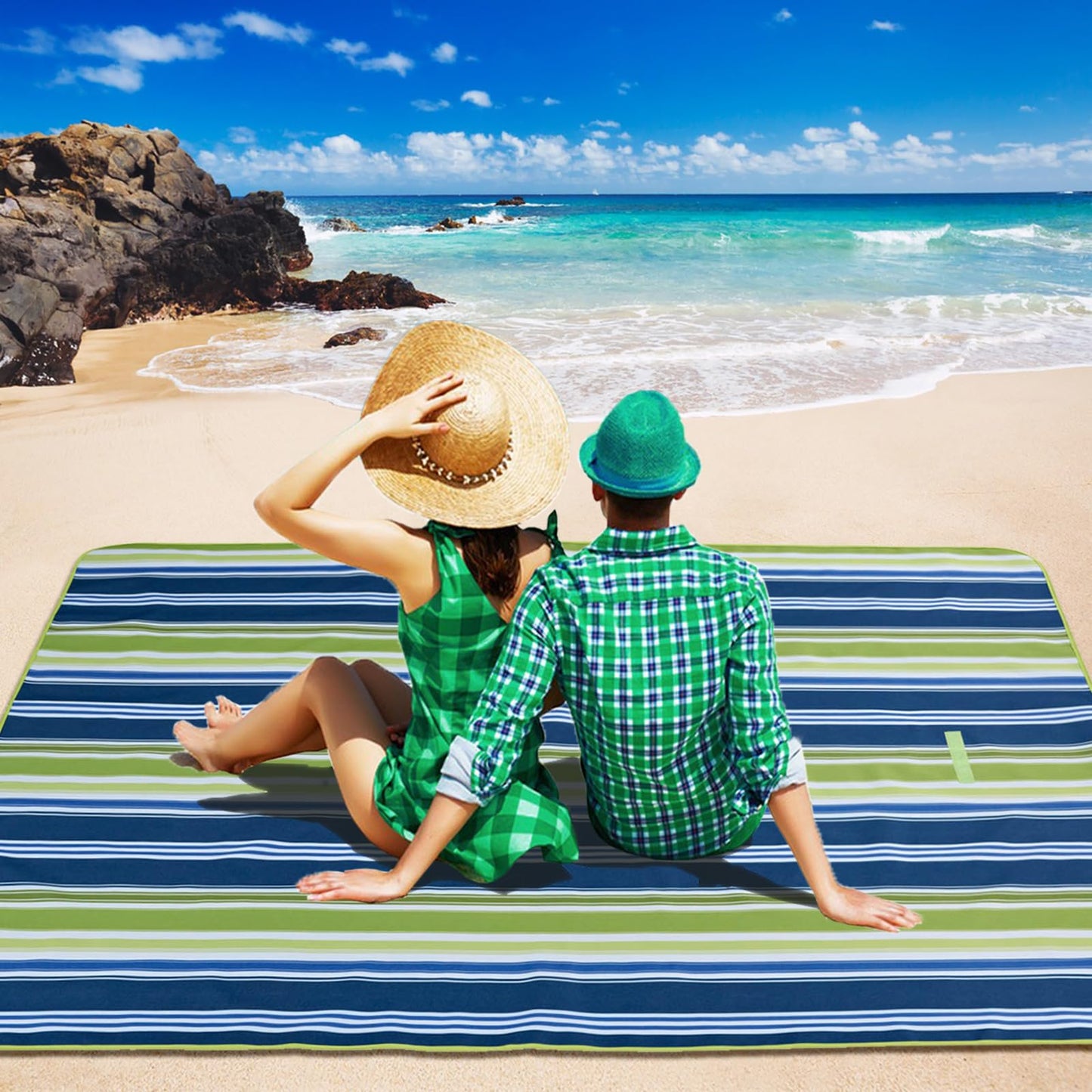 TEASTAR Picnic Blankets Extra Large Beach Blanket Waterproof Sandproof Outdoor Blanket for Grass Sand Free Beach Mat Picnic Mat Foldable 80" X60 for Camping, Hiking Travel Sand Park