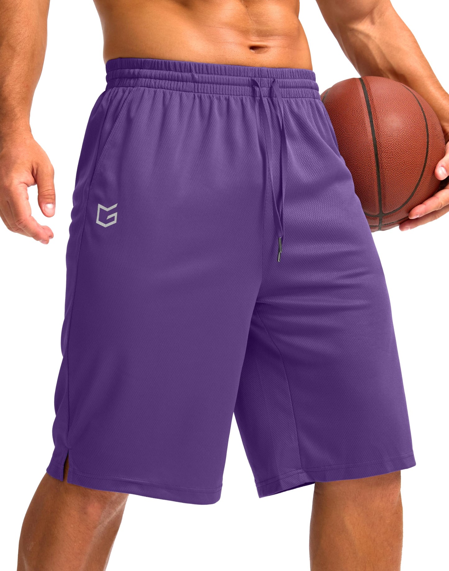Men's Athletic Shorts with Pockets 9" / 11" Long Basketball Shorts Lightweight Quick Dry Gym Workout Shorts for Men(Purple,S)