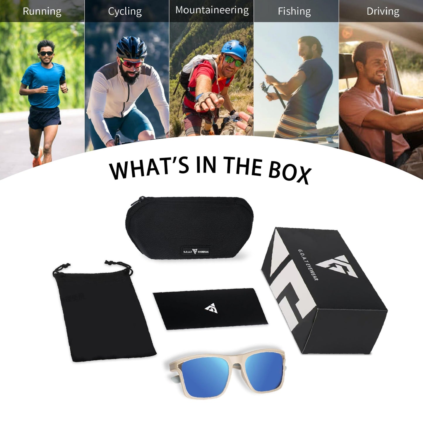 G.O.A.T EYEWEAR Polarized Sunglasses for Men and Women, UV400 Protection, Anti-Fog Lightweight Frame, Comfortable Fit for Driving, Fishing, Running, Outdoor Sports – Blue