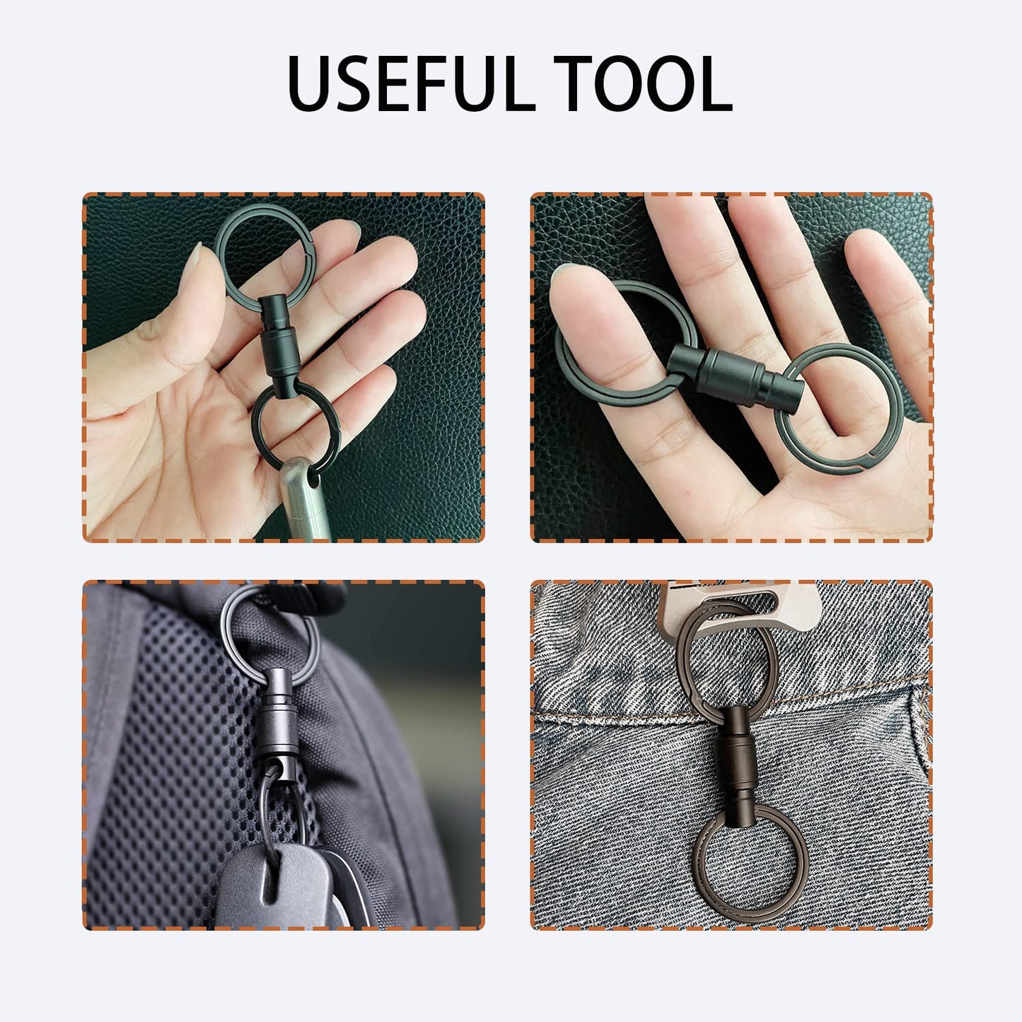Autuveen Quick Release Detachable Keychain,Titanium Dual Pull Apart Key Rings Connector,Black EDC Swivel Carabiner Key Chain