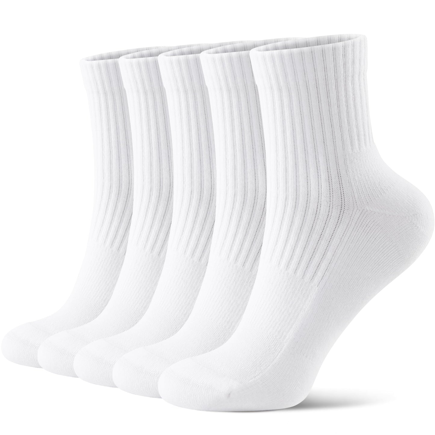 FITRELL Mini Crew Active Ankle Socks – Cushioned Running Thick Athletic Socks with Support for Women and Men 5-6 Pairs, 5 Pairs White, Medium