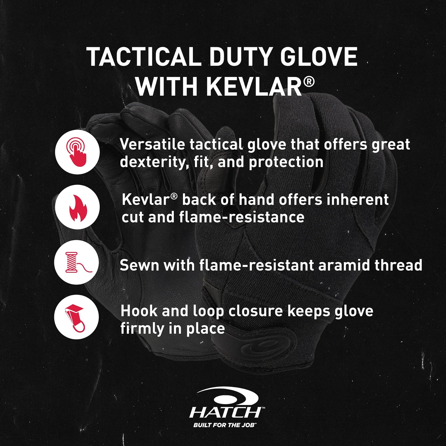 HATCH StreetGuard Tactical Duty Glove with Kevlar, Foam Padded Reinforcement, Black, Large