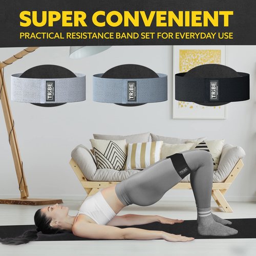 Long Resistance Bands Set of 5 Pull-Up Bands, Rubber Handles, Door Anchor and a Set of 3 Fabric Resistance Bands for Working Out (Grey)