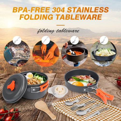 Bisgear 16pcs Camping Cookware Set - Backpacking Stove & Mess Kit - Pots, Pans & Accessories - Survival Gear
