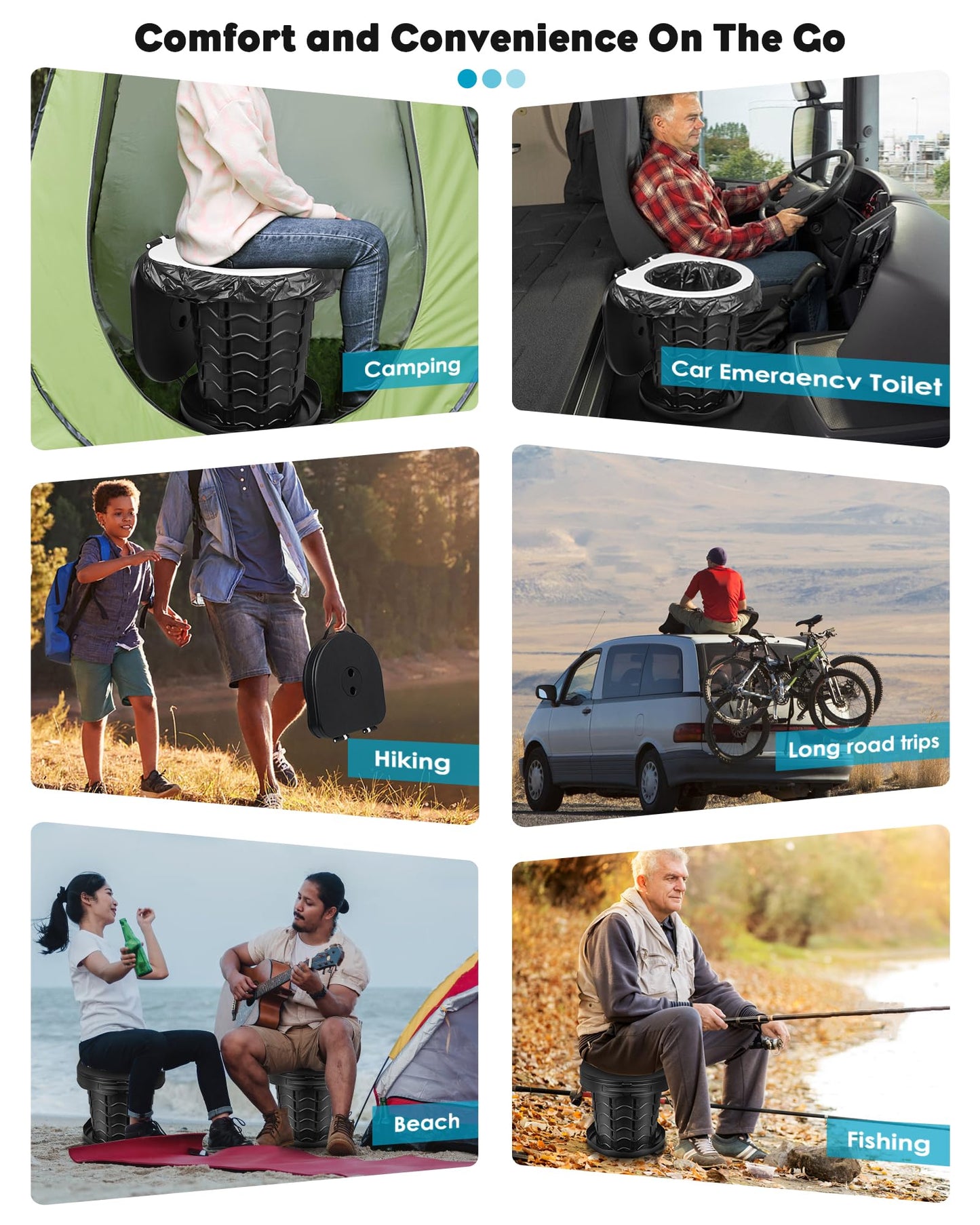 Aboutool 2 Pack Portable Toilet for Adults, Adjustable Height Camping Toilet, Emergency Toilet for Car, Travel, Camping, and Hiking, Comfortable Portable Potty for Adults with 20 Bags