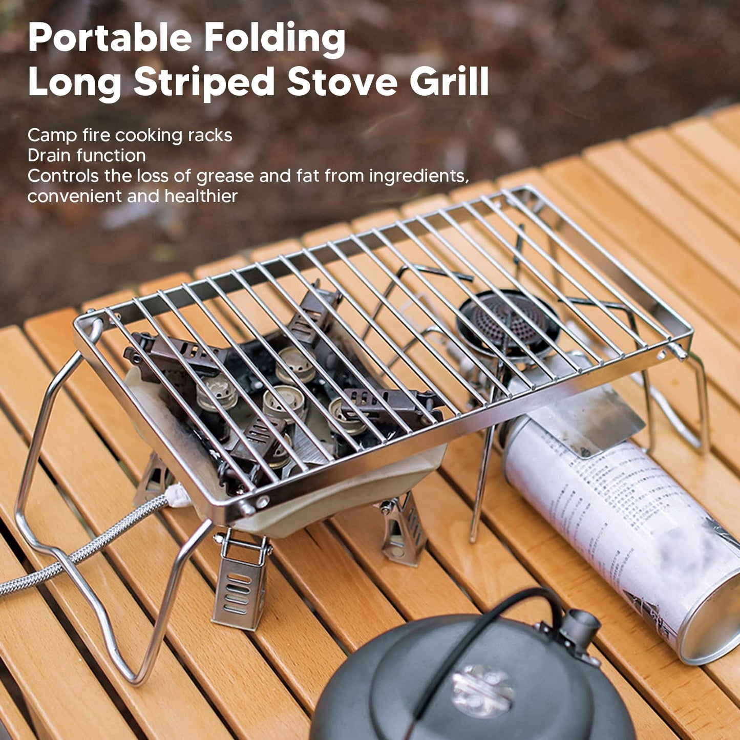 Folding Campfire Grill, Stainless Steel Camping Grill Grate with Foldable Legs, Adjustable Height Thicker Camp Fire Cooking Racks for Outdoor Camping Cooking