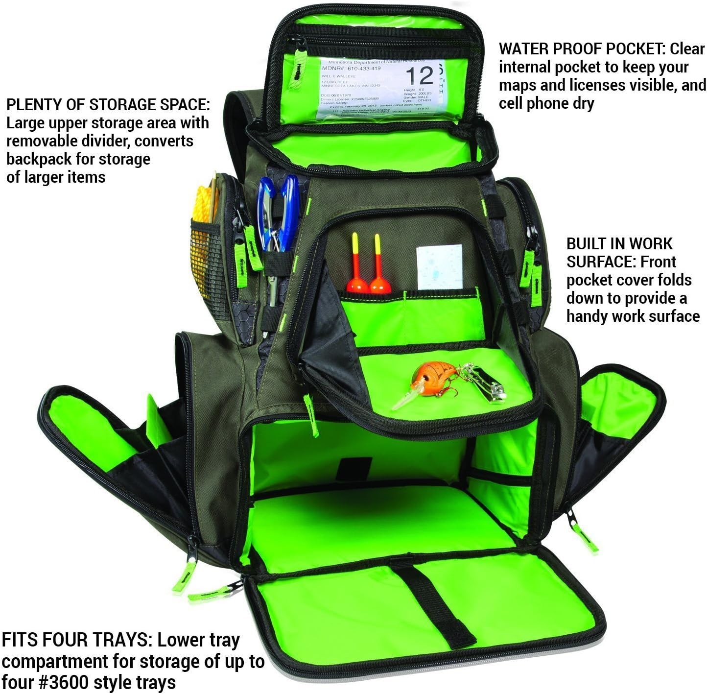 Wild River CLC WN3606 Multi-Tackle, Mulit-Pocket, Large Backpack, Fishing Bag, Without Trays