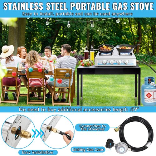 Propane Gas Stove,4 Burner Gas StovePortable Gas Stove Auto Ignition Camping Stainless Steel Stove 4 Burner LPG for RV, Apartment,Outdoor