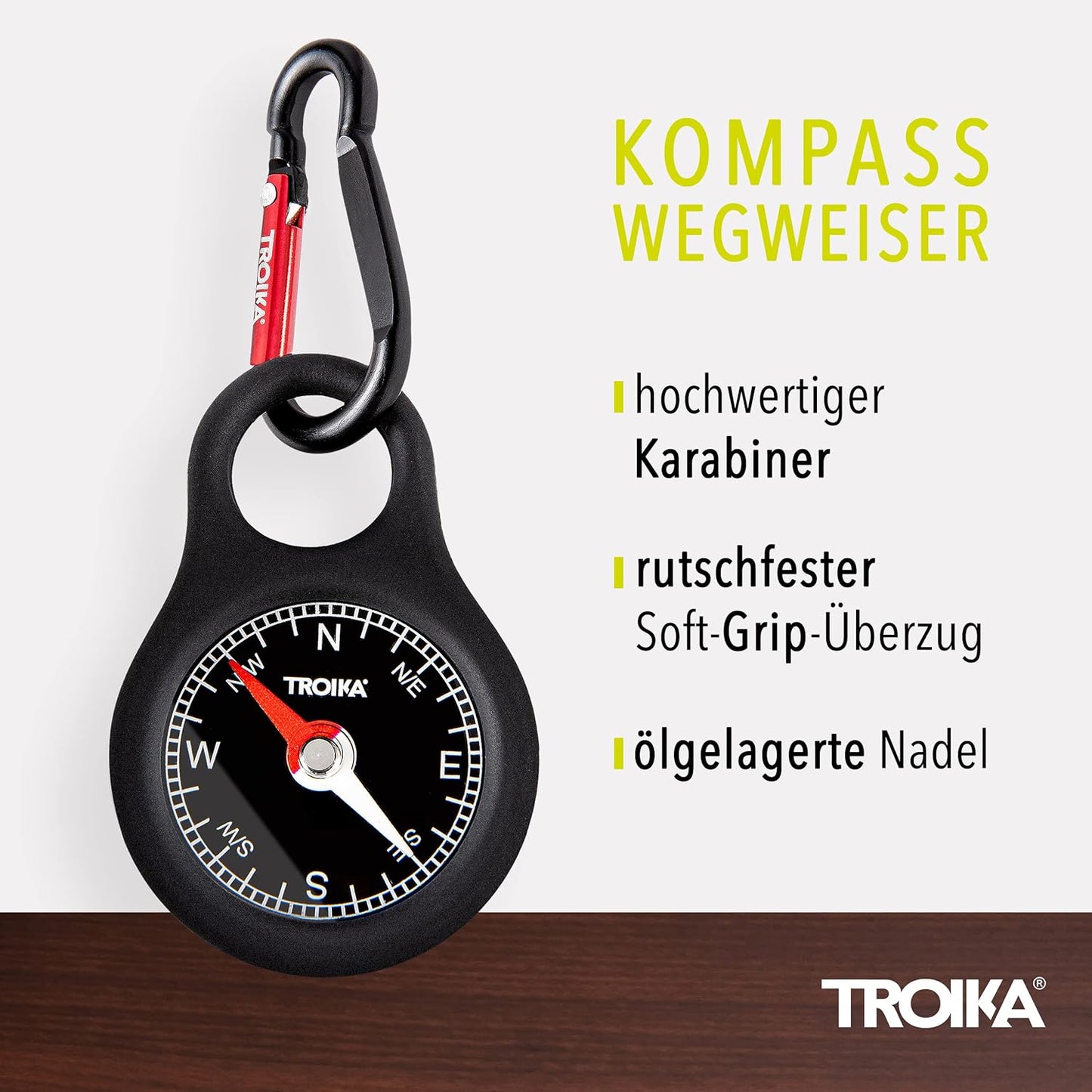 Troika Wegweiser, Item COS10/BK Pocket Compass with Carabiner Black
