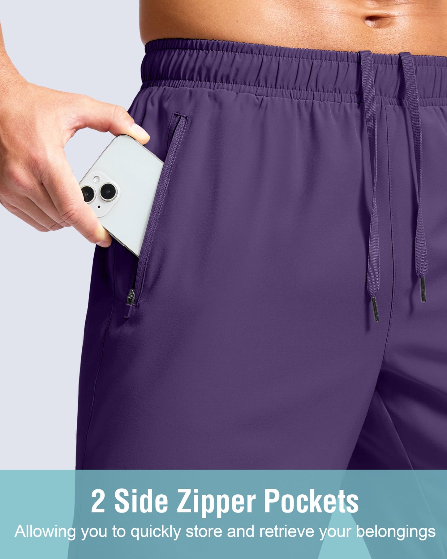 Men's Athletic Running Shorts with Zipper Pockets Quick Dry 7"/ 5"/ 9" Workout Gym Shorts for Basketball Hiking(Purple,5XS)