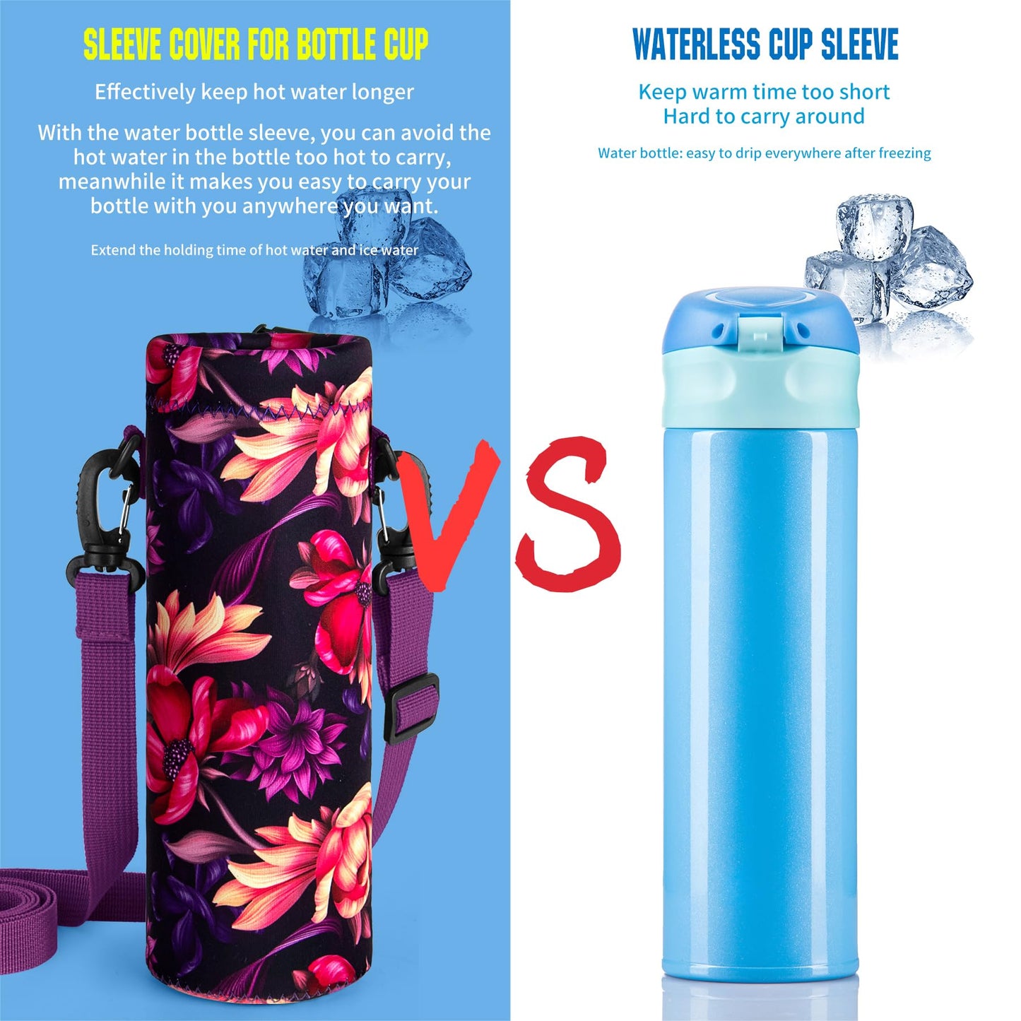 Aatacas Water Bottle Carrier, Printed Neoprene Water Bottle Holder Bag Cover 1000ML, Adjustable Shoulder Strap, Great for Stainless Steel and Plastic Bottles, Sport and Energy Drinks