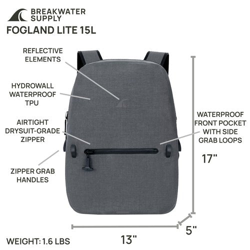 Breakwater Supply™ Fogland Lite CORDURA Small Waterproof IP68 Submersible Backpack | Laptop Sleeve & Airtight Zippers for Outdoors, Kayaking, Hiking, Cycling, Unisex TPU Dry Bag (Goshen Gray, 15L)