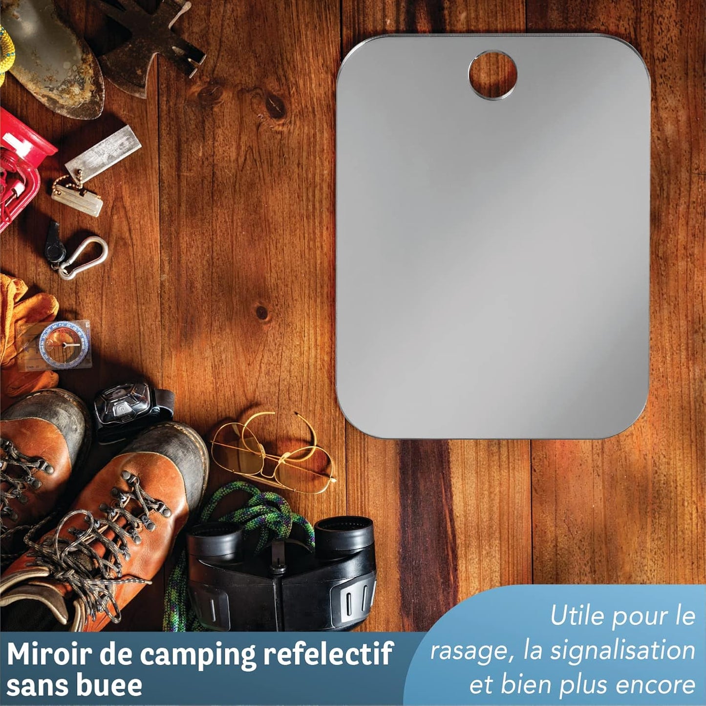 Shave Well Camping Anti-Fog Shaving Mirror | Fogless Hanging Mirror with Chain for Tent, Shower, Signaling, Hiking, and Backpacking | Virtually Unbreakable and Lightweight