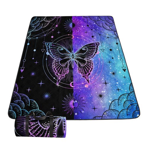 Smell Sunshine Outdoor Picnic Blanket Portable Ultrasonic Waterproof Picnic Mat Symmetrical Butterfly Printed Camping Beach Mat for Sand and Wet Grass Hiking (Symmetrical Butterfly1 S)