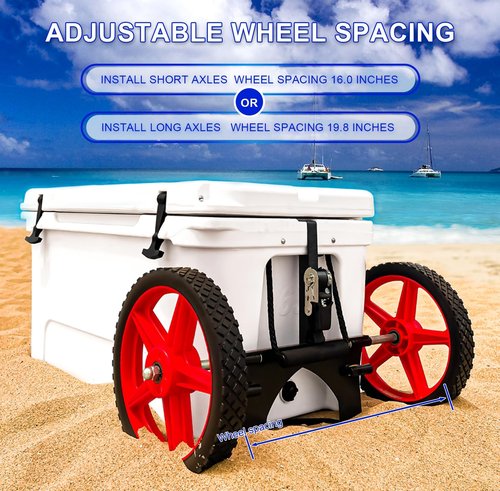 Upgraded Cooler Wheel Kit for Yeti/RTIC/Igloo Coolers Wheel Spacing up to19.8 Inches -12 IN Wheels Height Adjustable Cart Base for Ice Chest for Heavy Duty Coolers Camping Traveling Red&Black