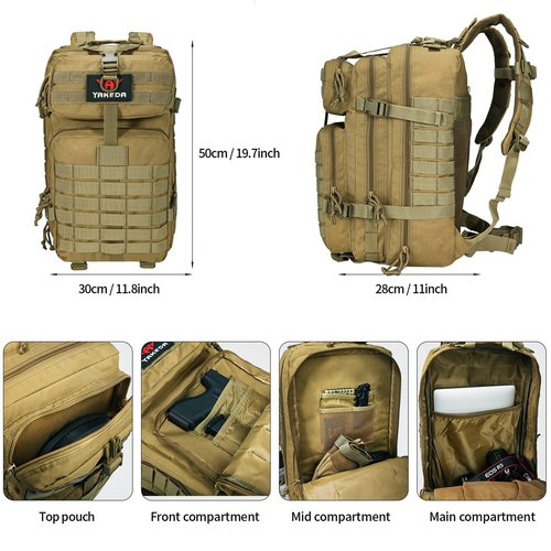 BOMTURN Tactical Military Backpack Molle Bag: 45L Waterproof Large Backpack Rucksack Army 3 Day Assault Survival Bag Pack