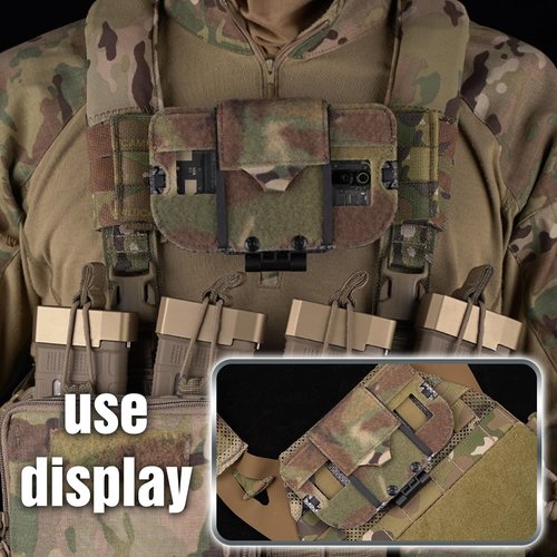 Zhongren Tactical Plate Carrier MOLLE Vest Phone Holder Universal Cell Phone Chest Mount Pouch Adjustable Foldable Navigation Phone Board Attachment for 4.7"-6.7" Outdoor Sports Military (Camo)