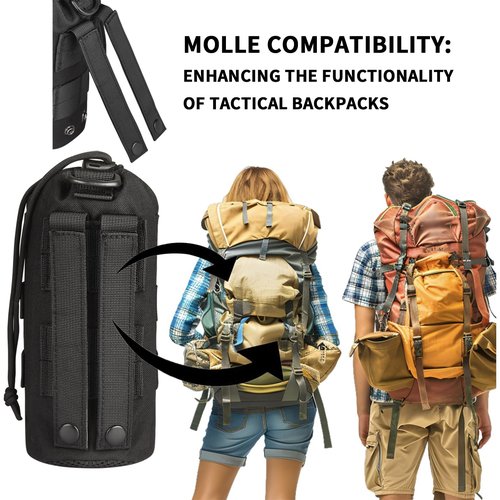 DZSEE Tactical Molle Water Bottle Pouch, Adjustable Mesh Drawstring Hydration Carrier for Backpacks, Outdoor Sports Water Bottle Belt Holder with Multiple Storage Options
