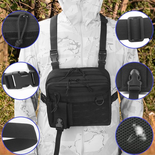 DegeTMVe Conceal Carry Sling Bag Tactical Vest Rig Pack Chest Backpack Admin Pouch IFAK Tool Holde (Black)