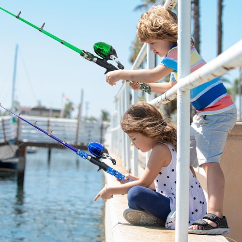 WIDDEN 2 Pack Kids Fishing Pole, Portable Telescopic Kids Fishing Poles Set for Boys and Girls, Fishing Rod and Reel Combo Kit with Tackle Box, and Fishing Net, Best Fishing Pole for Toddler Youth
