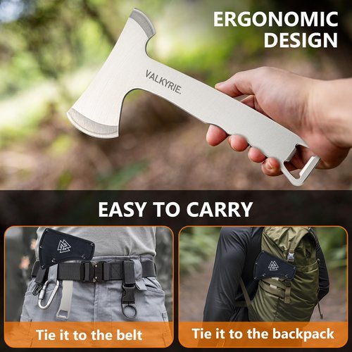 VALKYRIE. Throwing Axe Set – 3 Stainless Steel Tactical Tomahawk Axes with Nylon Cover – Camping & Outdoor Throwing Axes for Axe Throwing, Target Practice & Bottle Opener Feature