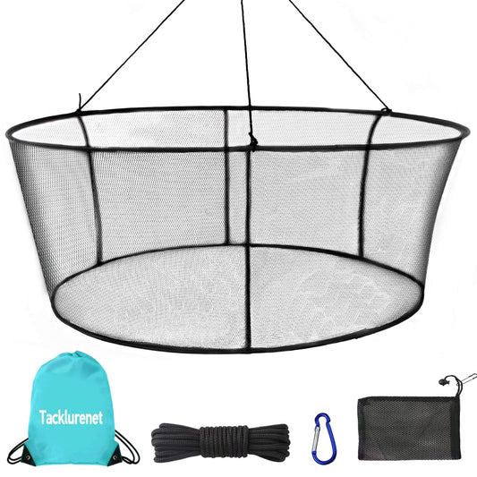 Foldable Drop Net for Pier Fishing, Pier Fishing for 32inch*28inch Pier Net with Waterproof and Quick-Drying, Drop Net for Pulling Up Fish with Rope for Minnows, Crawfish, Shrimp, Diameter