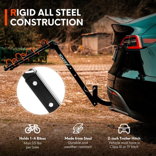 Soarify Bike Rack for Car, SUV, RV, Mount Hitch Bike Back 4, Up to 143 lbs Load Bicycle Rack Carrier Rubber Straps, Tilt Release with 2" Hitch for Cars (4BIKES)