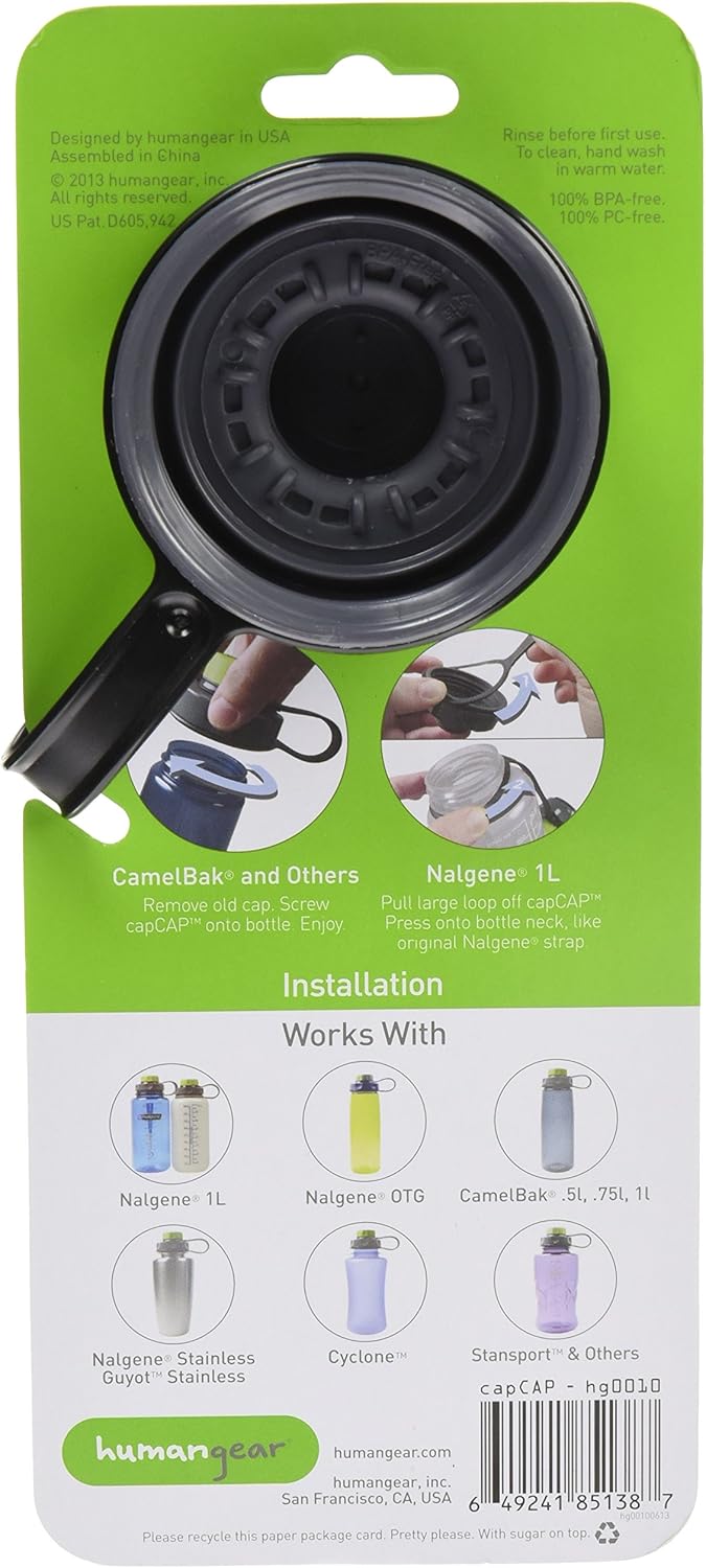 humangear capCAP+ | Converts Wide-Mouth Openings | Secure Easy Open | Food-Safe Material | Water Bottle Accessory Lid