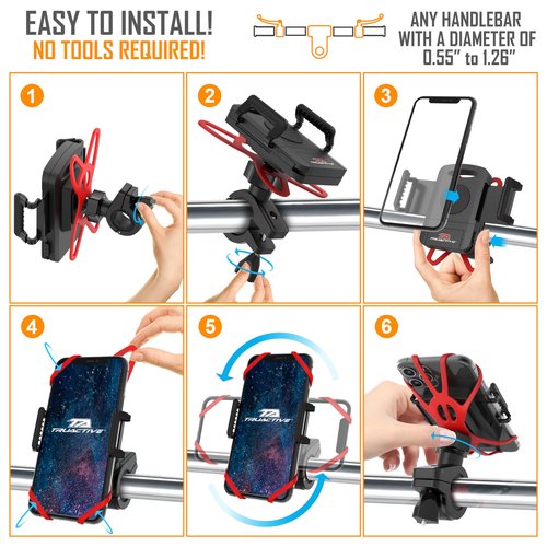 TruActive Premium Bike Phone Mount Holder & Bike Light Set Bundle | Universal Cell Phone Mount for 4"-7" Phones | USB Rechargeable Ultra-Bright Front Headlight and Back Tail Lights | Easy Installation