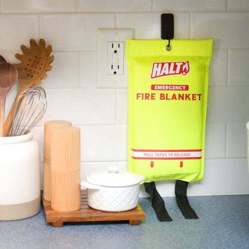 HALT! Emergency Fire Blanket - Rapid Fire Suppression for Home, Kitchen, Car & Camping |Lightweight, No Mess, Safe Reusable & Never Expires (Single Pack)