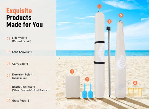 Vibemo Beach Cabana, 6.2' x 6' Portable Canopy with Side Wall, 4 Adjustable Height, UPF 50+ UV Protection, Easy to Set Up Tent, Waterproof Beach Shelter for Outdoor Patio
