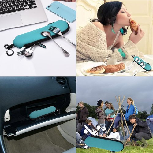 Beautyflier Neoprene Flatware Tableware Bag 3mm Thick Collapsible Cutlery Pouch for Travel Cutlery Set Utensil Set (Not included cutlery)