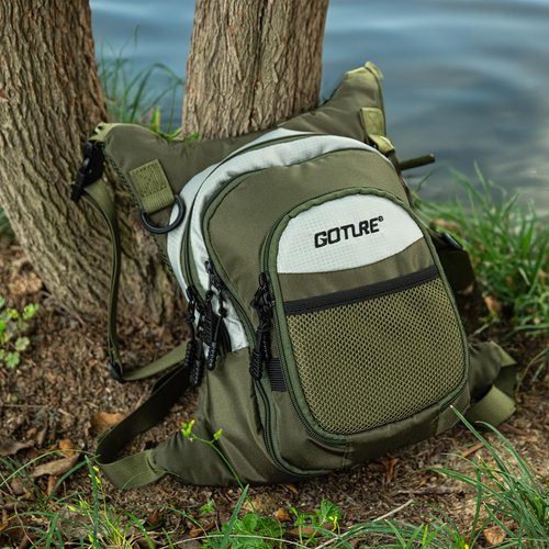 Goture Fly Fishing Chest Pack, Lightweight Chest Pack Tackle Storage Bag, Fly Fishing Waist Pack, Fly Fishing Bag with Adjustable Padded Waist Strap and Neck Strap, Fits Up to 2 Tackle/Fly Boxes