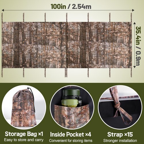 MADHOLLY Large 100" × 35.4" Tree Stand Blind with Magnetic Closure, More Silent- Tree Stand Cover for 2 Man Stand, Universal Camo Hunting Blind Tree Stand Accessories for Hunting Deer Turkey, Style 1