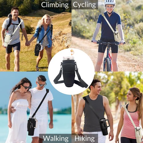 UOKIIYUA Water Bottle Carrier Bag Compatible with Stanley 40oz Tumbler with Handle, with Adjustable Shoulder Strap and Pocket and Straw Cover, Sports Water Bottle Holder for Hiking