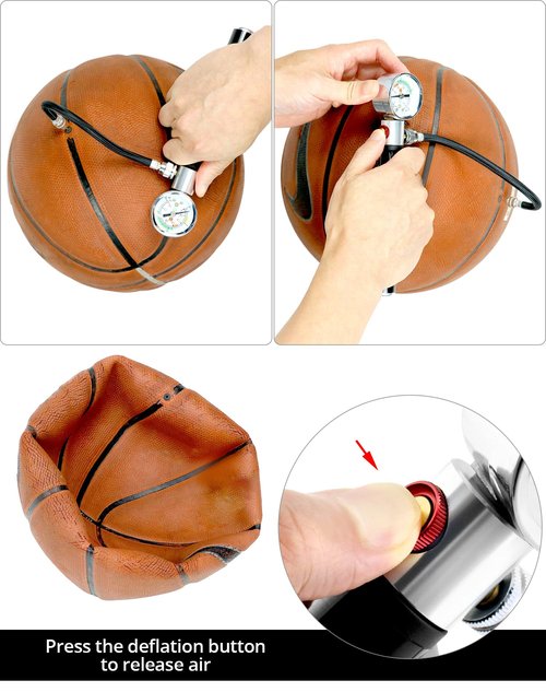 QWORK Sports Ball Air Pump with Pressure Gauge, Basketball Pump Volleyball Pump Soccer Ball Powerful Air Pump, Bicycle Tire Pump, Sports Hand Pump, Balloon Pump,Flexible Hose (Black)