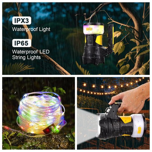 Camping Lantern Rechargeable, LED Flashlight Spotlight Lantern, Waterproof Lantern Flashlight for Hurricane Emergency, Hiking, Outdoor Patio and Garden Party Decoration