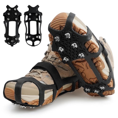 Ice Cleats Snow Traction Cleats Crampons for Shoes, Anti-Skid Overshoe 9 Studs Stainless Steel Grippers Slip-on Stretch Footwear for Walking Jogging Hiking Mountaineering Ice Snow Grips(Large)