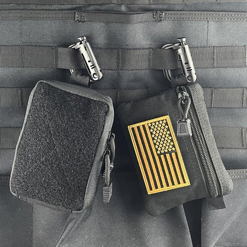 Tactical First Aid Pouch + Compact EDC Pouch, Utility Military Belt Waist Bag Pack with Flag Patch for Hiking, Traveling, Outdoors (Black)
