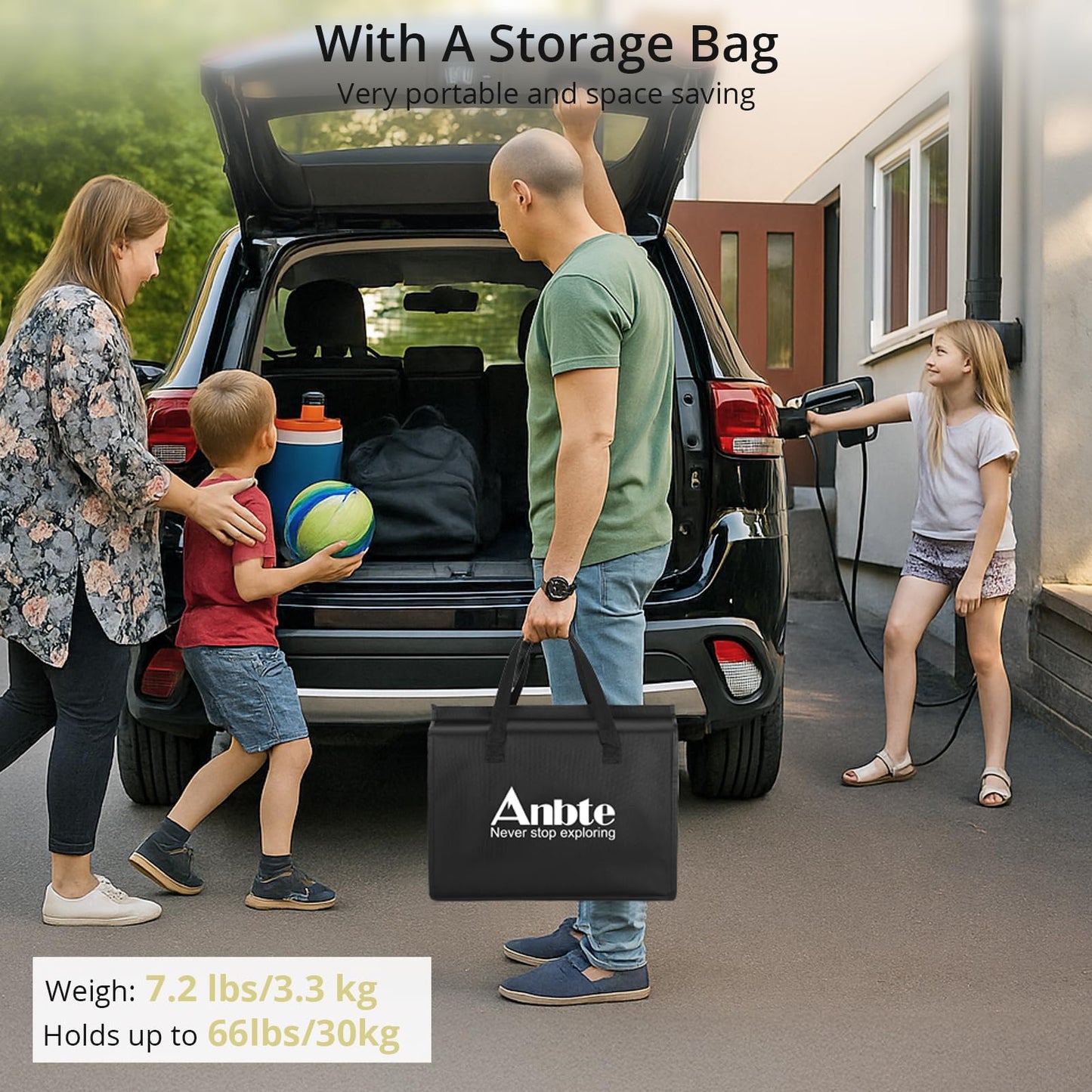 Anbte Folding Camping Table with Storage Net, 3ft Camping Table Aluminum Folding Table with 3 Adjustable Height Max 27.5 Inch Picnic Table Portable Table for Outdoor Backyard BBQ, Pure Black