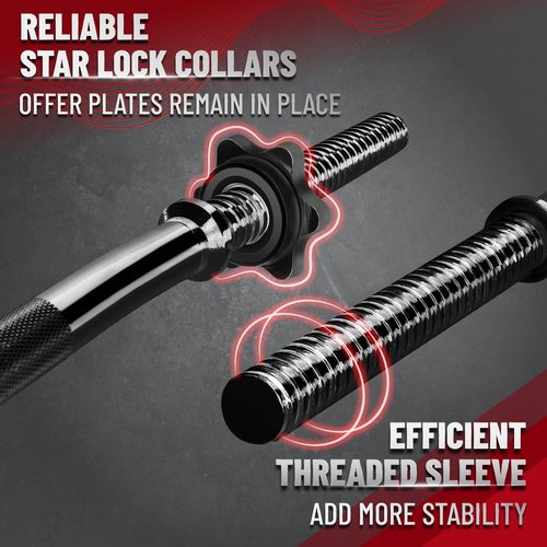 YES4ALL 480lbs Black EZ Curl Bar, 47 Inches Curling Barbell, 1 Inch Weight Lifting Bars for Bicep Tricep, 2 Star Collars