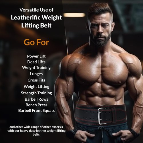 Leatherific | Genuine Leather Weight Lifting Belt | 8 mm Thick, 4" Wide | Heavy duty, Padded, Steel Buckle | For Bodybuilding, Cross Training, Weight Training, Lumbar Support (M(Fits 30"-35"), Pecan