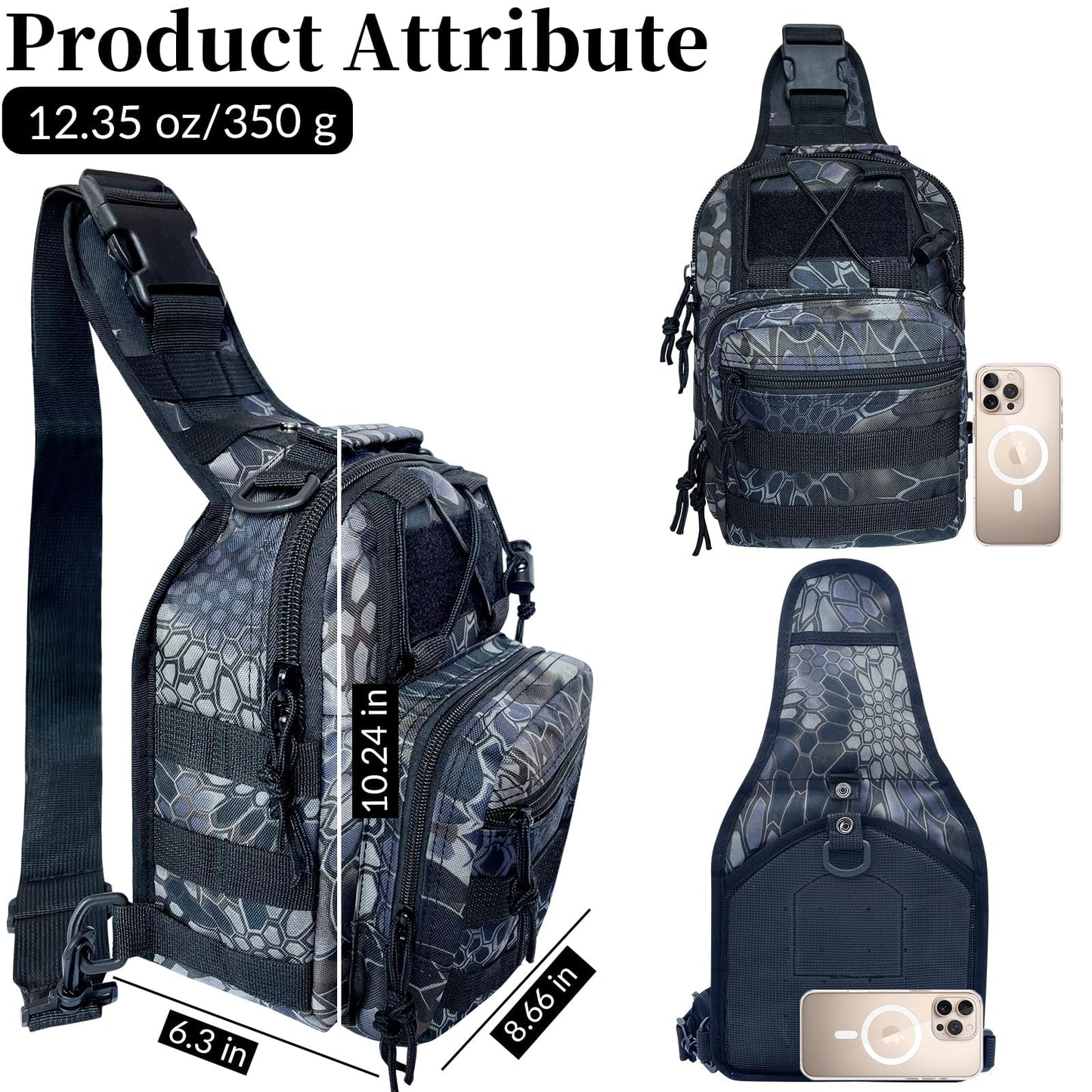 Fishing Backpack Outdoor Tackle Backpacks Small Sling Backpack with Rod Gear Holders for Fish Hunting and Traveling (A: Camouflage Black)