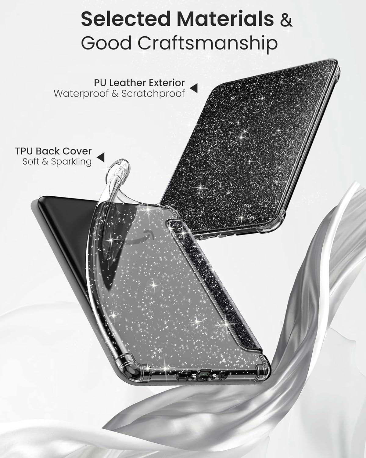 MoKo Case for All-New 7" Kindle Paperwhite 2024 12th Gen&Kindle Colorsoft Signature Edition 2024,Ultra Clear Soft Flexible Glitter TPU Back Cover Light Shell with Auto Wake/Sleep, Glitter Purple