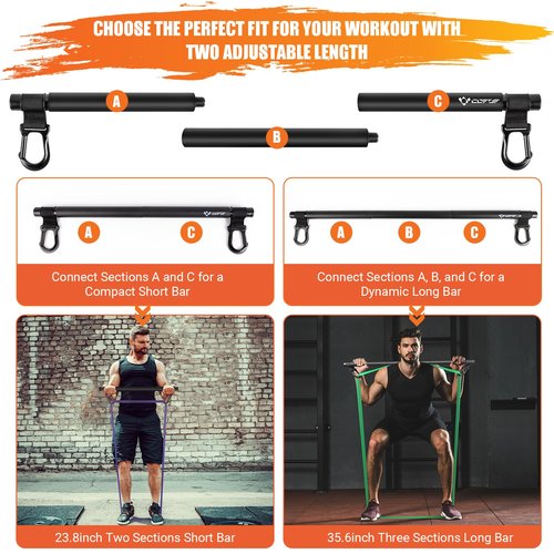 Portable Heavy Duty Resistance Bar with 3 Resistance Bands, Pilates Bar with Pull Up Bands & Training Poster, Yoga Pilates Equipment for Home Gym(Black)