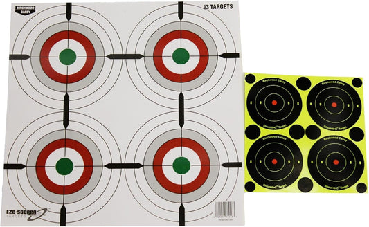 Birchwood Casey 12" Eze-Scorer Multiple Bull's-Eyes Shoot-Up Brilliant White Paper Targets for Indoor and Outdoor Use, 13 Targets