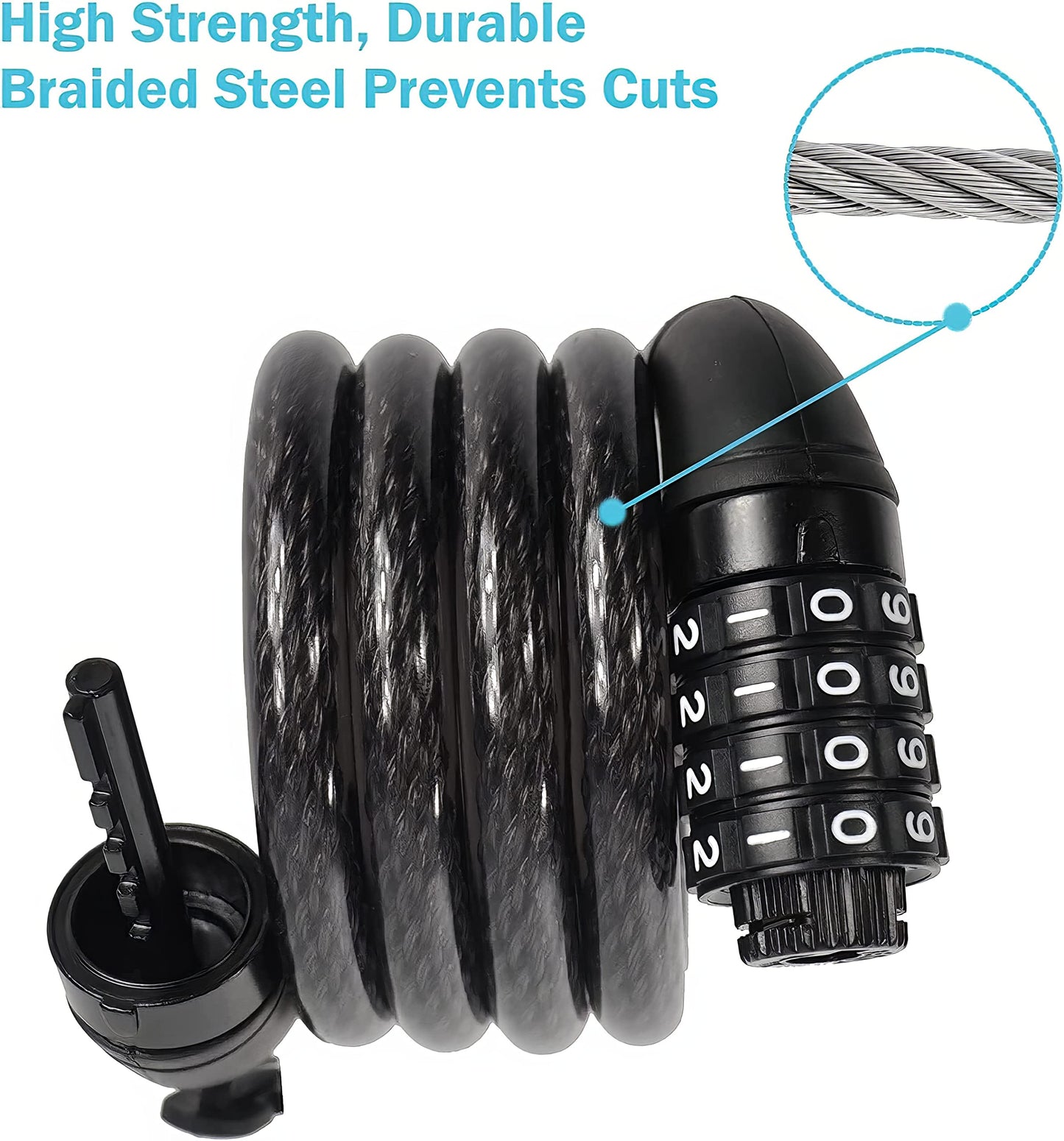 Lumintrail Combination Bike Lock Cable for Bike Accessories - 4ft Bike Locks Heavy Duty Anti Theft with Combinations - Bike Cable Lock Combination with Mounting Bracket (1 Pack, Matte Black)