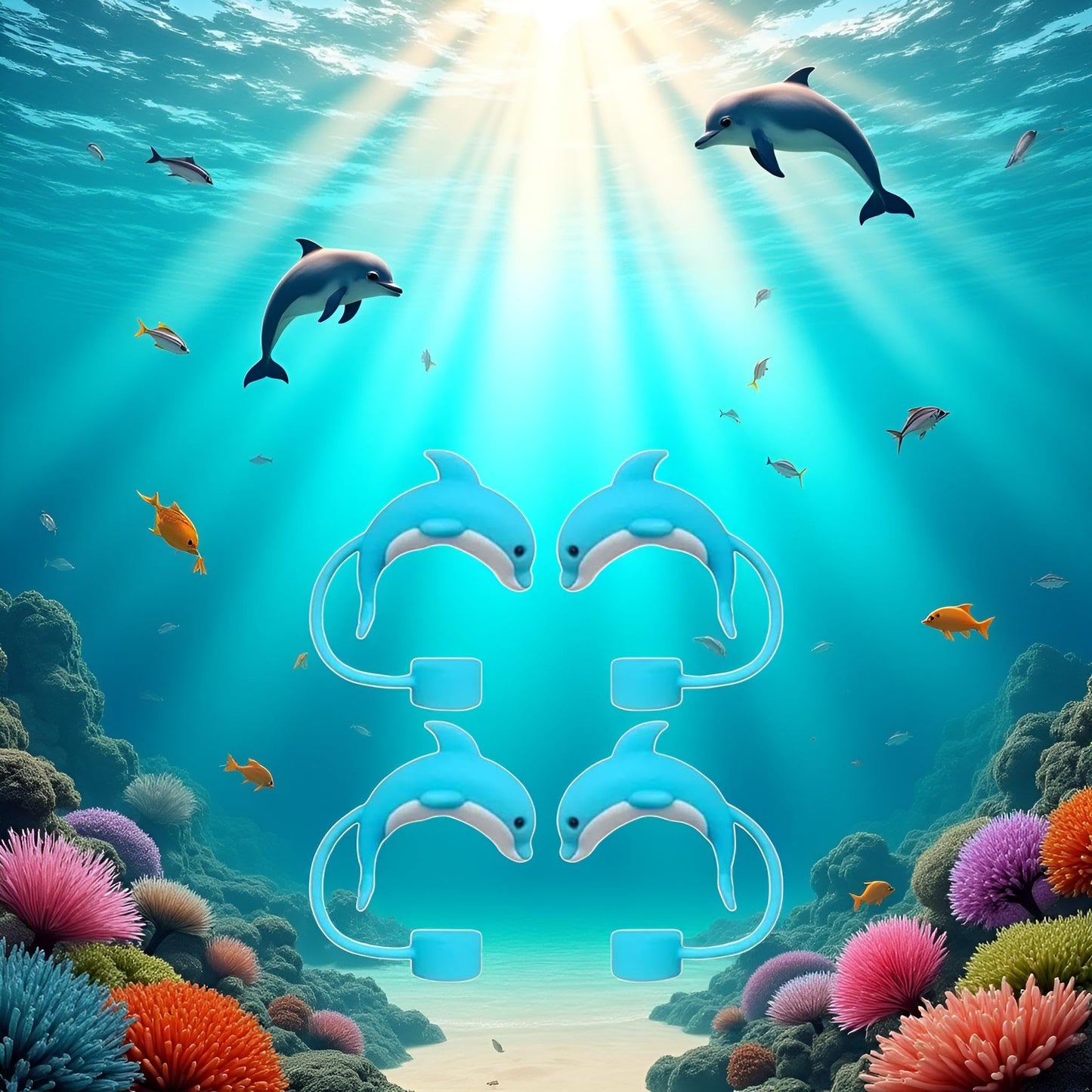 4PC Dolphin Straw Cover for Stanley Cup, 10mm Silicone Straw Covers Cap for Stanley Cup Accessories, Cap Stopper for Reusable Straws Tip Lids