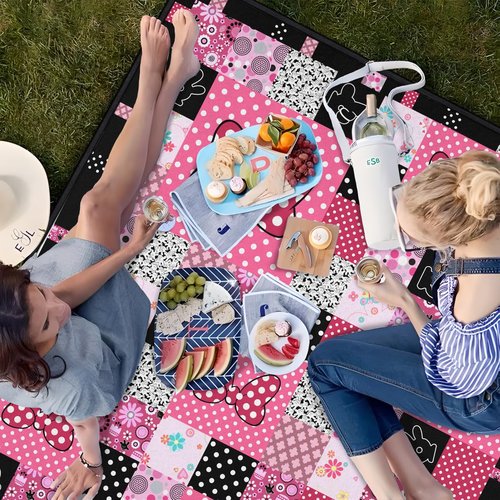 awufncksn Pink Picnic Blankets Waterproof Foldable, 60″X80″ Checkered Thick Picnic Mat Outdoor Blanket for Grass, Cute Beach Blanket Sandproof Picnic Accessories for Camping Party Park Girls Gifts